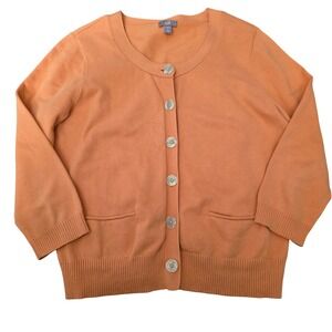 J Jill Stretch Cardigan Sweater Coral Orange Button Front Pockets Size S